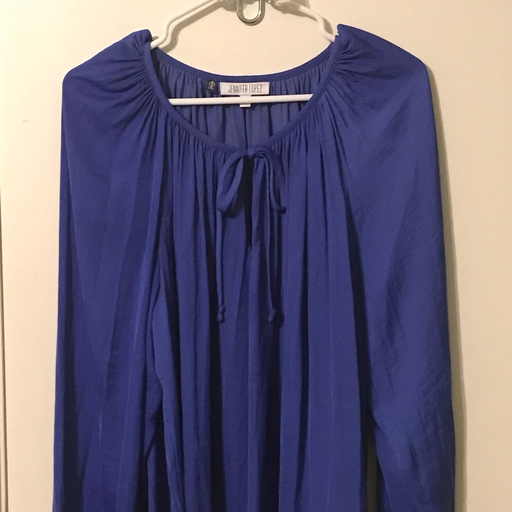 Blue soft satin blouse!  Comfy fit it flows